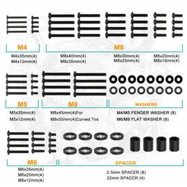 WALI Universal TV Mounting Hardware Kit Set Includes M4 M5 M6 M8 TV Screws and Spacer Fit Most TVs up to 80 inch (UVSP), Black