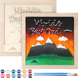 Nezyo Father's Day DIY Picture Frame Painting Craft Kit 10 x 10 Inches DIY Unfinished Wooden Photo Frames with Painting Tools Set for Family DIY Craft Christmas Holiday Decoration