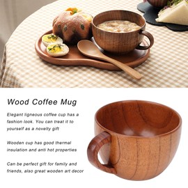 Wooden Tea Cups, Handmade Wooden Coffee Cup, Retro Cup with Flat Base and Handle, Eco-Friendly Serveware Cutlery Set for Drinking, Wine, Milk, Coffee