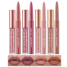 LANGMANNI 4pcs Matte Lipstick with Lipliners Durable Makeup Set,Long-Lasting Non-Stick Cup Not Fade Waterproof Pigmented Velvet Lipgloss Kit Beauty Cosmetics Makeup Gift for Girls(#12811)
