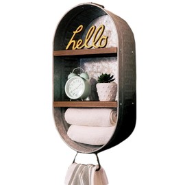 BARWOOD Galvanized Wash Tub with Shelves | Rustic Bathroom Décor | Farmhouse Rustic Bathroom Shelves | Metal Wash Tub Cubby | Galvanized Shelf Wall