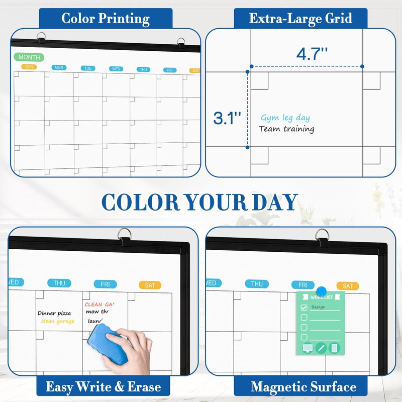 WALGLASS Dry Erase Calendar Whiteboard for Wall, 36" x 24"