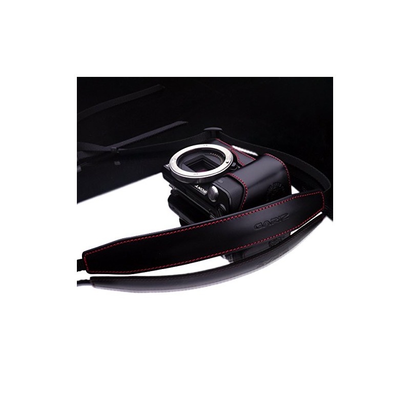 GARIZ 本革カメラネックストラップ XA-CHLSS2 ブラックレッドステッチ