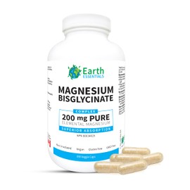 Earth Essentials Magnesium Bisglycinate, 390 Veggie Capsules, Superior Absorption, 200 mg Pure Elemental Magnesium Per 1 Capsule