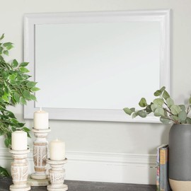 White Wood Mirror for Bathroom,Rectangle Rustic 24 x 36 inch Vanity Mirror for Wall,Wooden Wall-Mounted Hanging Mirror for Entryway,Bedroom or Living Room