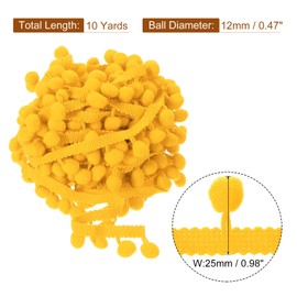 sourcing map 10 Yards Pom Pom Ball Fringe Trim, Ribbon Sewing Accessory DIY Crafts for Home Curtain Clothes Pillow Decoration (12mm, Dark Yellow)