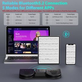 Doohoeek Bluetooth Page Turning Pedal, Page Turner Kabellos, Wiederaufladbares Universal-Fußpedal mit 7-Farbiger Hintergrundbeleuchtung und empfindlichen Pedalen zum Spielen von Instrumenten.