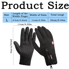 Touchscreen gloves, cycling gloves, men's winter cycling gloves, waterproof gloves, winter gloves, bicycle, non-slip full finger gloves for running, driving, cycling and hiking