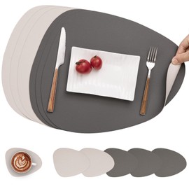 Myir JUN Placemats, Dual-Sided Placemats Waterproof Faux Leather Placemats Set of 6 Place Mats and Coasters Non-Slip Washable Table Mats for Dining Table (Gray Beige, Set of 6)