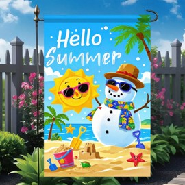BlissYard Welcome Summer Garden Flag Sunglasses Snowman on Beach Hawaii Seaside Sunshine Decor Seasonal Outdoor Welcome Yard Flag 12 x 18 Inch Double Sided Decoration
