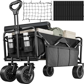 YITAHOME Folding Wagon w/Table Plate, Large Capacity Collapsible Wagon Cart, Adjustable Handle Height Foldable Utility Garden Cart, Outdoor Beach Wagon for Camping, Shopping, Sports, Garden - Black