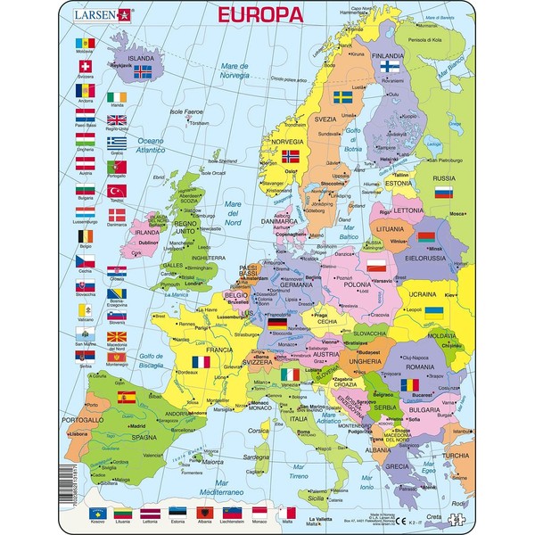 Larsen K2 Political Map of Europe, Italian Edition, Frame Puzzle with 48 Pieces