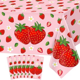 6Pcs Strawberry Party Tablecloth Strawberry Theme Table Cover 51 x 86 Inch Berry Sweet One Table Covers for Fruit Themed Indoor Outdoor Decorations