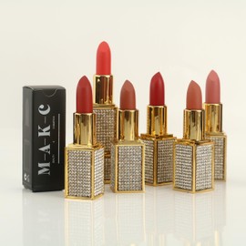Matte Lipstick with Gold Package By M - A - K - C Beauty and Cosmetics.(Velvet Lip stick Gift Box) Waterproof Non-Stick Cup Long Lasting Retractable. (#02 Special Red, One Size)