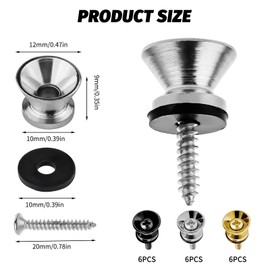 18 Pcs Guitar Strap Button, Guitar Strap Locks, Metal Small end Pins Sets with Anti-Skid Washers, Quick and Easy Installation, Suitable for Guitar, Ukulele, Electric Bass (Black, Gold, Silver)