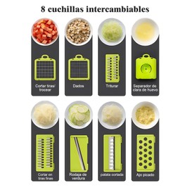 MAIXONIC Picadora de Verduras Multifuncional 12 en 1 - Cortador Mandolina con 6 Cuchillas de Acero Inoxidable, Pelador de Verduras y Contenedor - Ideal para Frutas, Verduras y Ensaladas (Gris)