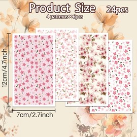 OLYCRAFT Flower Clay Transfer Paper 4 Design 24Pcs Transfer Paper for Polymer Cherry Blossom Polymer Clay Transfer Sheets Spring Floral Small Transfer Paper for Clay Earrings Jewelry Making
