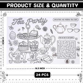 SYUCVQI 24 Pcs Tea Time Coloring Placemats Tea Party Disposable Paper Placemats DIY Drawing Place Mats with Teapot Pattern Party Table Decorations for Birthday Classroom Games Activities Supplies