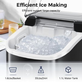 AGLUCKY Nugget Ice Makers Countertop,Portable Pebble Ice Maker Machine with Soft Chewable Ice,35Lbs/24H,One-Click Operation,Self-Cleaning,Crushed Ice Maker for Home/Kitchen(Stainless Steels Black)