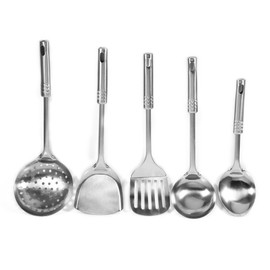 Sunicon 5 Pack Stainless Steel Kitchen Utensils Set, Cooking Utensil Set Versatile Kitchen Tools with Ergonomic Handle for Kitchen