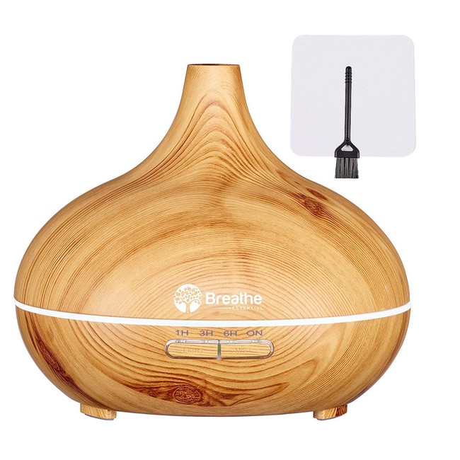 Breathe Essential Oil Diffuser | 550ml Diffusers for Essential Oils with Cleaning Kit & Measuring Cup (Natural Oak)