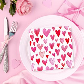  AnyDesign 100Pcs Valentine's Day Paper Napkins Disposable Pink Watercolor Love Heart Luncheon Napkins Dinner Hand Napkins For Party Supplies Table Decor