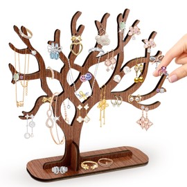 TAKULA 23 x 21.5 cm jewellery stand, chains, jewellery storage, wood, keeps your jewellery organised and handy, the ideal gift for jewellery lovers