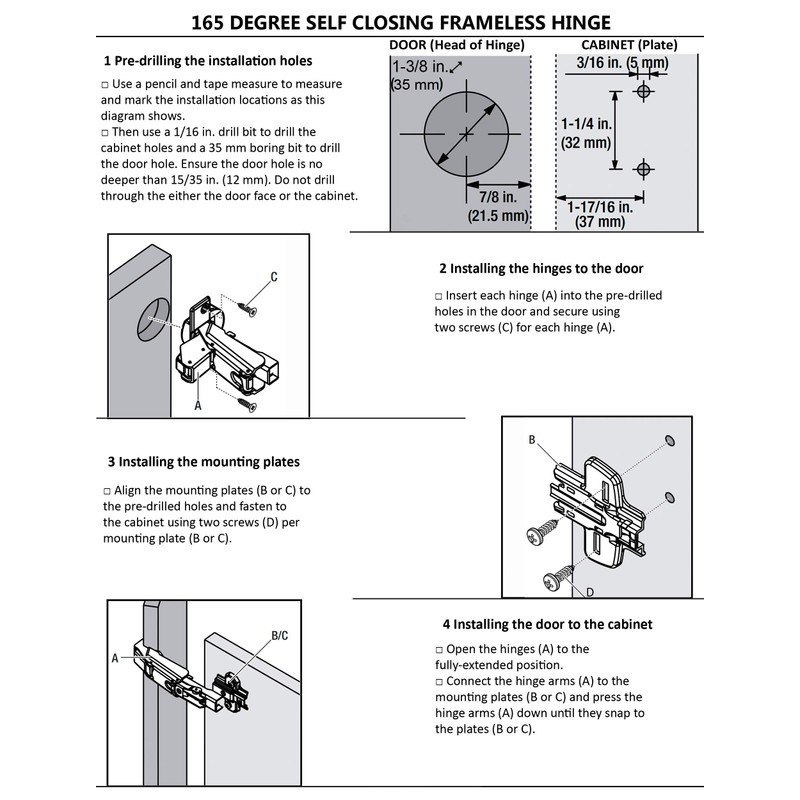 Berta (2 Pack) 165 Degree Lazy Susan Hinge, Frameless, CLIP