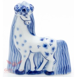 Porcelain Gzhel handmade Figurine of Horse bride wearing Wedding Veil Гжель