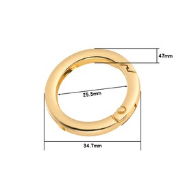 Lotsdonxia 2 Pcs Gold Round Metal Spring Ring Key Snap Clip Durable Fastening Accessory Lightweight Versatile Strap and Belt Buckle for Bags Wallets Keychains (1-Inch)