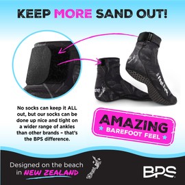 BPS 'Feet First' Beach Volleyball Socks Ultra Flexible Sand Soccer Socks Quick Dry Aqua Sock with Kevlar Soles, Banana Black With Rubber Grip Soles, Large