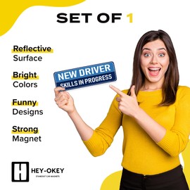 HEY-OKEY New Driver Magnet for Car - Funny Please Be Patient Reflective Magnetic Bumper Sticker - Removable Novice Rookie Safety Attention Sign - Weather-Resistant - 10 x 3.5 inches - Blue/Navy