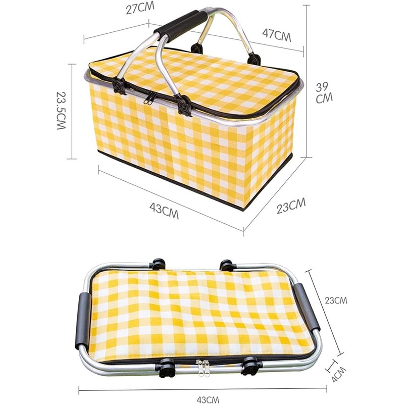 Insulated Cooler Bag-Folding Picnic Basket with Handle，Waterproof Lining - Collapsible