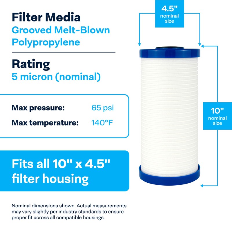SpiroPure SP-AP810-BB 10x4.5 5 Micron Grooved Melt-Blown Polypropylene Sediment Water