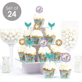 Let's Be Mermaids – Decoración para cupcakes – Baby Shower o fiesta de cumpleaños Cupcake Wrappers and Treat Picks Kit – Juego de 24