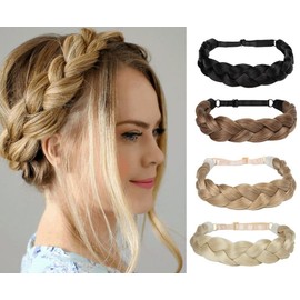 Huge Thick Synthetic Hair Braided Headband Classic Chunky Braids Elastic Stretch Hairpiece Women Beauty accessory (8, One size)