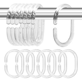 Plastic Shower Curtain Rings Hooks for Bathroom Shower Window Rod (Clear 12 Pack)