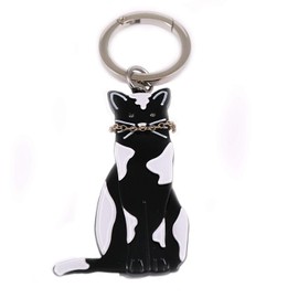 [ラポール] バッグチャーム キーホルダー おすわり猫 アクリル製 かわいい ネコ ねこ プラスチック 軽い おしゃれ ポップ カラフル ブラック×ホワイト