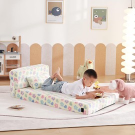 Tiita Folding Sofa Bed Floor Mattress for Kids, Toddler Washable Foldable Floor Nap Mat for Sleeping, Child Fold Up Sofa Futon Folding Chair Bed with Storage Bag for Girls Boys, Flower