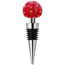 Soleebee Bling Decorative Wine Stoppers,Wine Bottle Stopper with Crystal Rhinestone, Beverage Bottle Stoppers for Gifts, Bar, Holiday Party, Wedding (Big Red)