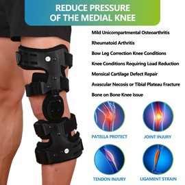 Komzer OA Unloader Knee Brace, Osteoarthritis Adjustable ROM Stabilizing Protection and Recovery from Load Reduction Arthritis Cartilage Repair Joint Pain Medial or Lateral Degeneration (Black, Left)