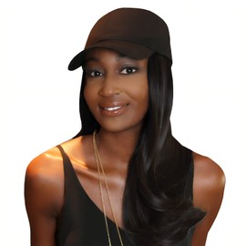 MILANO COLLECTION Wig & Hat Combo, 18" Attachable Hair with Hat, Chic Hat and Hair Extension Pack with Attachable Synthetic Hair, Black