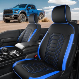 FEINEPRO F150 Seat Covers Front Seats Black Blue - Pickup Truck Seat Protectors for Ford 2015-2025 F150 SuperCrew & 2017-2025 F250/f350/f450 Super Duty Crew Cab, Durable Faux Leather Waterproof