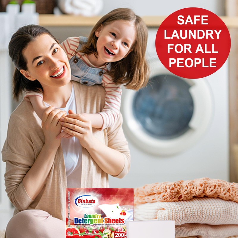 Binbata Laundry Detergent Sheets, 200 Loads Scarlet Encounter Scent Hypoallergenic