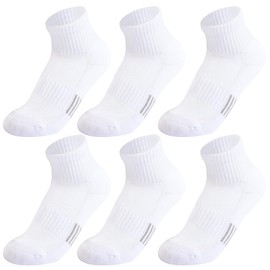 hakugoo Kids Socks 6 Pairs White Ankle Athletic Socks Boys Girls Cushioned Quarter Socks Breathable Mesh Cotton Socks for 10-14 Years Youth,(White,L)
