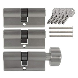 3x Door Cylinder Lock 60 mm 30/30 mm Simultaneous Locking System + 5 Keys
