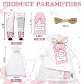 50 unidades de lazo rosa para regalos de crema de manos a granel para mujeres, regalos de nias para despedida de soltera, mini locin de mano de viaje 