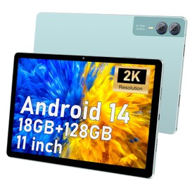 2025 Latest 11 inch 2K Tablet with Keyboard Android 14 2000x1200 2 in 1 Tablets PC, T616 Octa Core, 18GB RAM+128GB ROM, 5+5+13MP Camera, 9000mAh Battery 4 Speakers, 5G WiFi, with Case, Stylus - Green