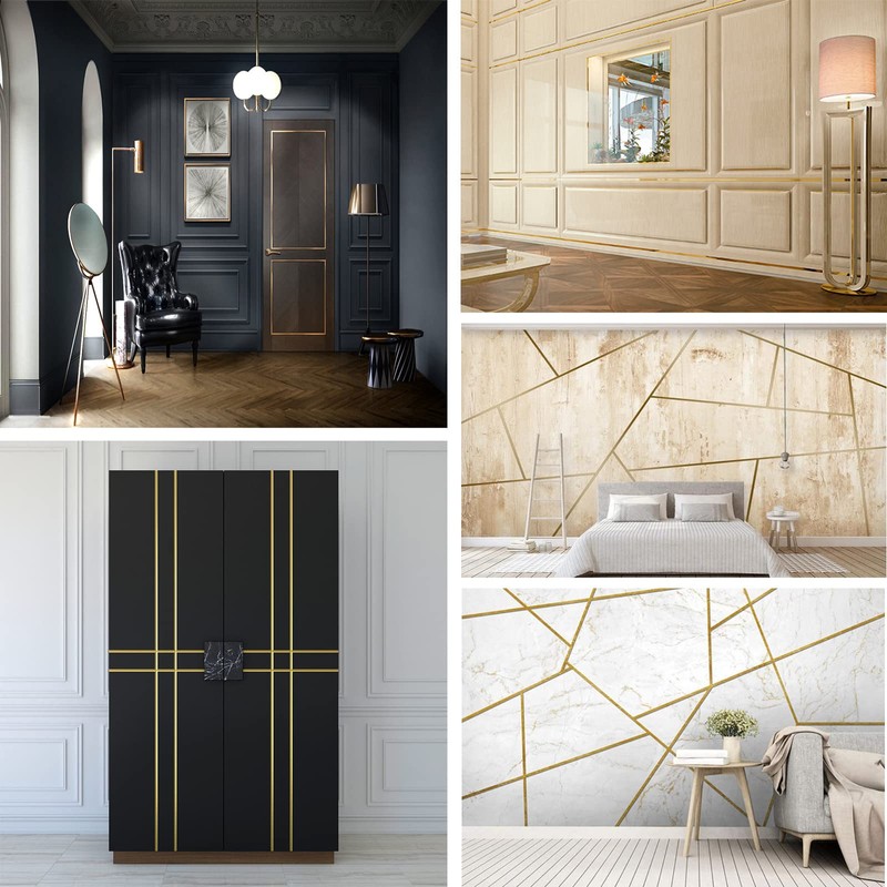 Matte Gold Molding Trim Peel and Stick, Flexible Mirror Border