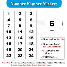 Pack of 24 Labels Per Sheet (1 to 120) Sticky Numbers Stickers (63 x 34 mm) Paper Number Stickers Large Number Stickers for Inventory, Organizing, Lockers Packwith®